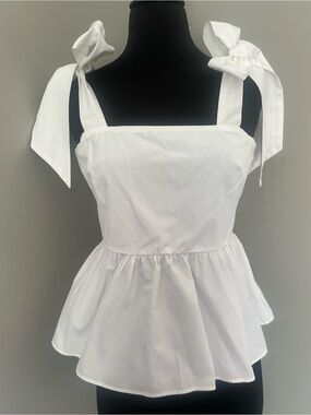 H&M White Tie-Shoulder Peplum Top